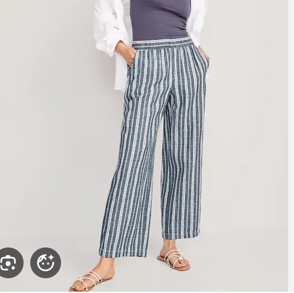 NWT Old Navy Size Small High-Waisted Striped Linen-Blend Wide-Leg Pants